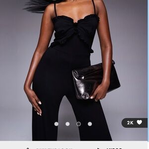 ASOS DESIGN cami strap with ruffles wide leg jumpsuit in black